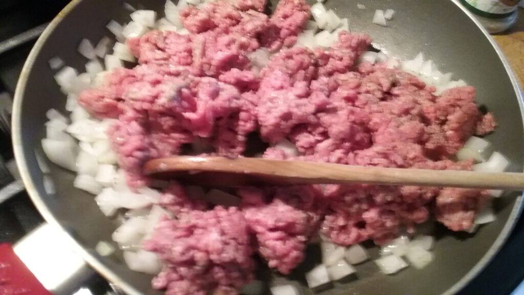 Browning mince and onions