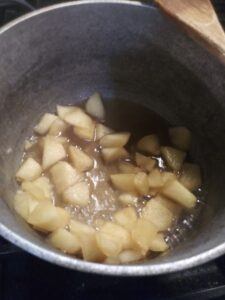 Diced apples in a pan