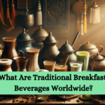 A photograph of a collection of traditional breakfast beverages from various cultures
