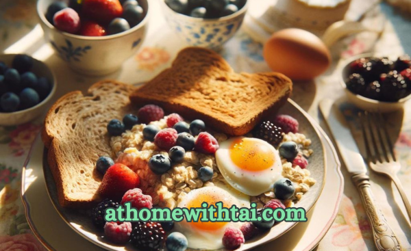 A balanced breakfast plate with oatmeal