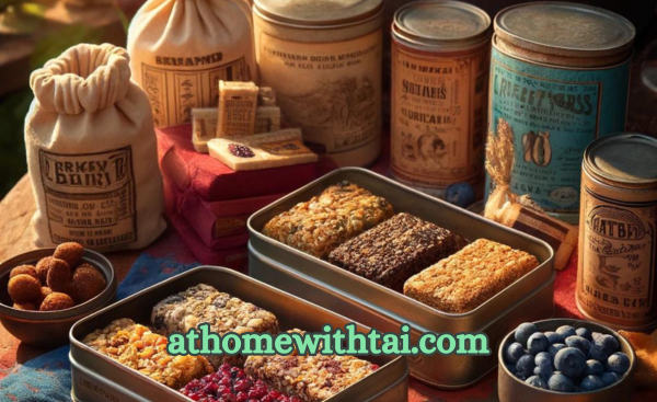 A photograph of a selection of breakfast bars in eclectic containers