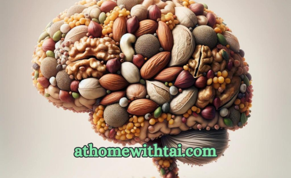 An artistic representation of a brain made from nuts and seeds