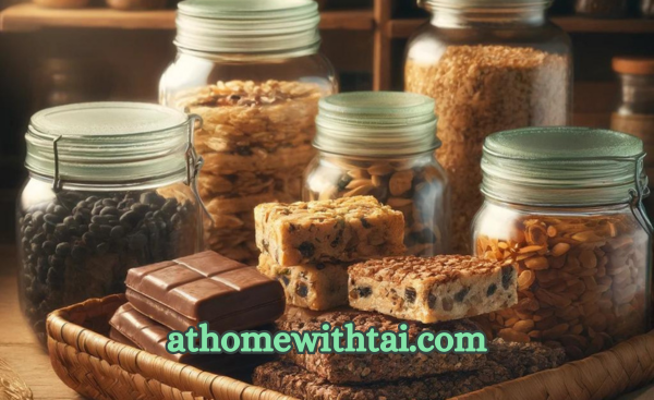 A photograph of an assortment of breakfast bars in various containers