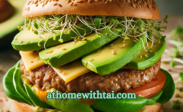 A vibrant close-up of a healthy burger
